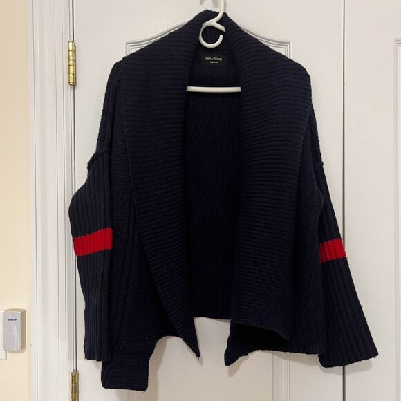 Zadig & Voltaire Navy Mystic AZ Cardigan with Red Stripe XS/S Oversized - Picture 5 of 11